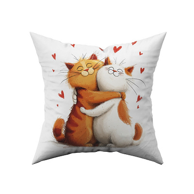 Подушка декоративная Cat On Pink 38x38 см белый с рисунком La Nuit