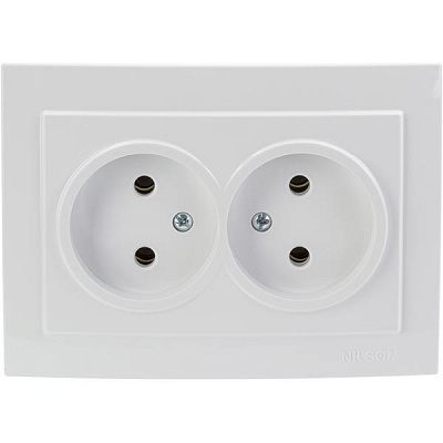 Розетка подвійна без заземлення Nilson Touran без шторок білий 24111024