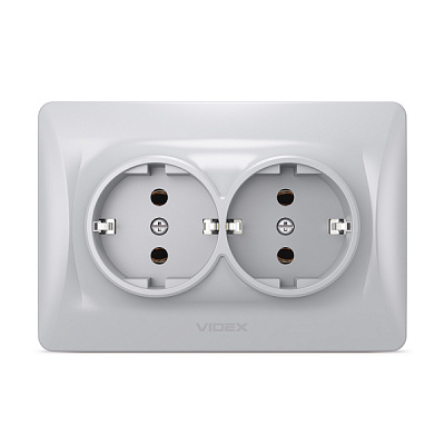 Розетка двойная с заземлением Videx Binera IP20 серебряный шелк VF-BNSK2G-SS