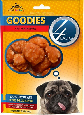 Снеки 4Dog для собак Попперы из курицы 100 г (5949060207927)