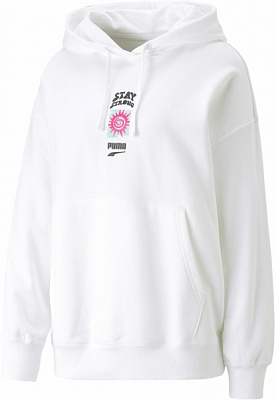Джемпер Puma DOWNTOWN OVERSIZED GRAPHIC HOODIE TR 53836302 р. L белый