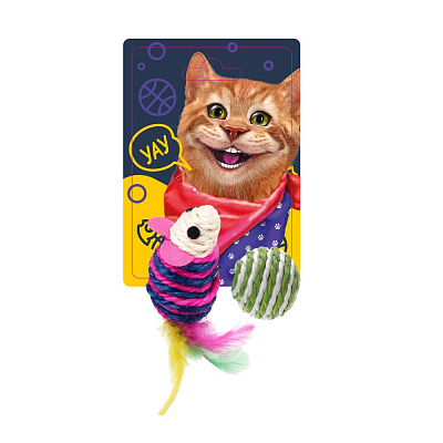 Игрушка-дразнилка для котов DGT-PETS Мяч и мышка 11 см FG240419034N разноцветный