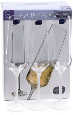 Набор бокалов для шампанского Sandra 200 мл 6 шт с белой ножкой Bohemia