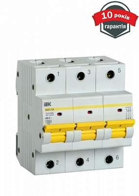 Автоматичний вимикач IEK ВА47-150 3Р 125А 15кА MVA50-3-125-D
