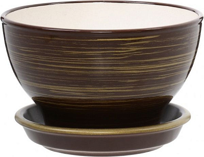 Горщик керамічний Оріана-Запоріжкераміка Бонсайниця глянець шоколадний-золотий круглий 1л темний шоколад/золотий (016-0