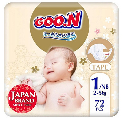 Подгузники Goo.N Premium Soft для младенцев NB 2-5 кг 72 шт.
