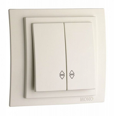 Вимикач прохідний двоклавішний Mono Larissa без підсвітки 10 А 250В крем 103-171723-111