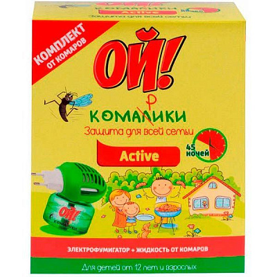 Комплект для защиты от комаров Ой! Комарики Active электрофумигатор + жидкость от комаров 30 мл
