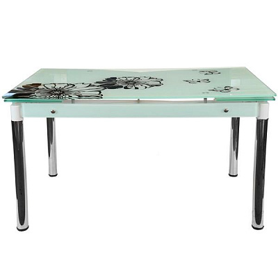 Стол обеденный Black flowers стеклянный белый