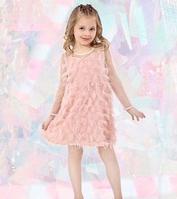 Сукня PURPURINO з бахромою р.128 пудровий 8008/128