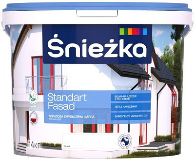 Фарба акрилова водоемульсійна Sniezka Standart Fasad мат білий 10л 14кг