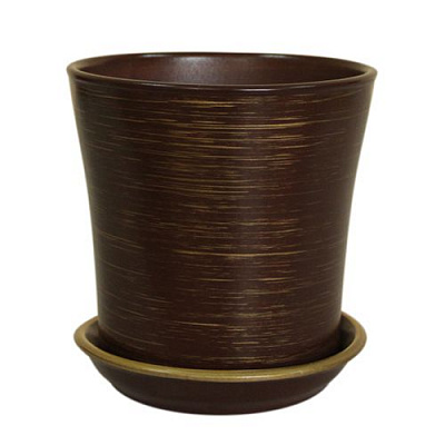 Горшок керамический Ориана-Запорожкерамика Вуаль глянец круглый 2,3л шоколадно-золотой (071-0-017) 