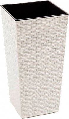 Горшок пластиковый Lamela Финезия с вкладом ротанг квадратный 19,5л белый 