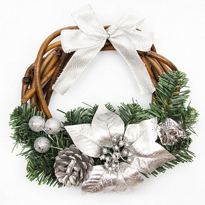Вінок новорічний з декором срібного кольору, 20 см 930289 930289