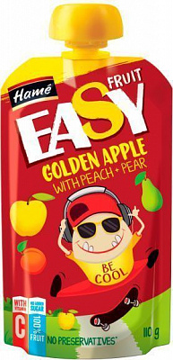 Пюре Hame EasyFruit яблуко з персиком, грушею і бананом 110 г 8595139788452