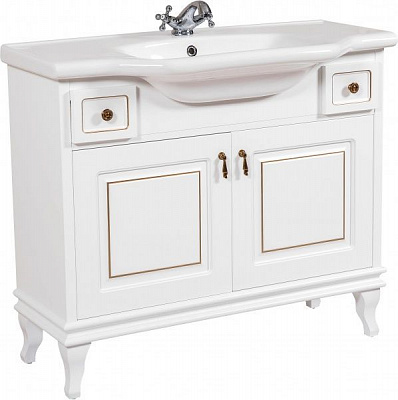 Тумба підлогова Aqua Rodos Беатріче 100 біла патина золото з умивальником 081300-u New Klasik