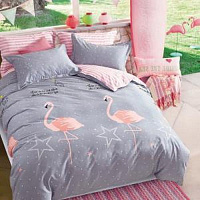 Комплект постельного белья Україна Фламинго серый с розовым 