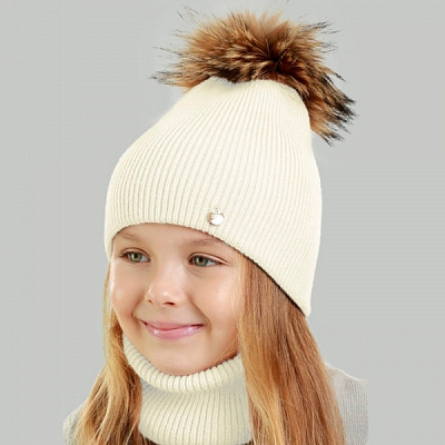 Шапка для девочек Elf-kids Линда р.52-54 молочный 