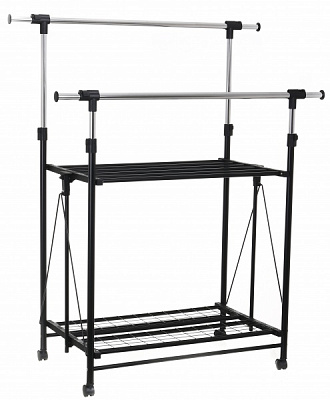 Держатель для одежды PROзапас 890х510х108 (1840) мм двойной раскладной с полками черный