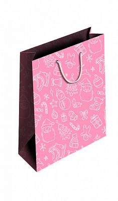 Пакет подарочный Новый год 400х300х170 мм розовый ПБС
