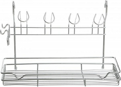Полка на рейлинг Sakura® KS-2055 для стаканов и чашек с крючками 390х173х265 мм хром