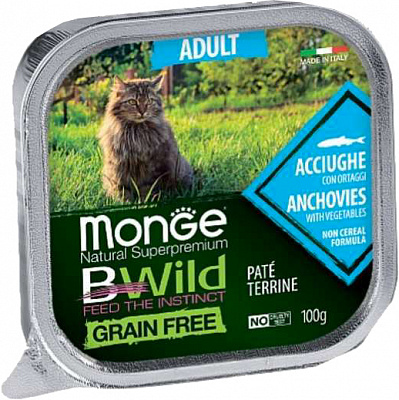 Корм для котів Monge BWild Grain Free Wet Adult беззерновий анчоус із овочами 100 г