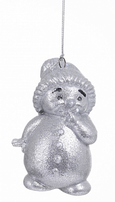Подвеска Снеговик 3Д серебряная присыпка 10 см серебряный