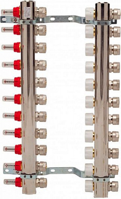 Колекторна група Luxor з витратомірами та термоклапанами М30х1,5 11 виходів з євроконусом 16х2 Luxor