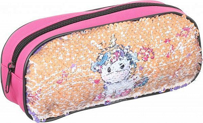 Пенал з паєтками Єдиноріг 22,5х5 см різнокольоровийрожевий