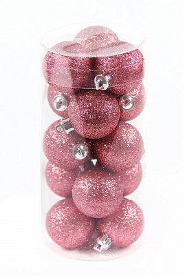 Набор елочных шаров темно-розовые d65 мм 12,5 см 15 шт./уп. 