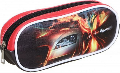 Пенал школьный Машина красный с рисунком