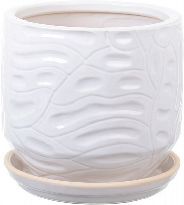Горщик Viet Thanh Ceramic з блюдцем абстракція 22х20 см VT.10843-2 круглий білий