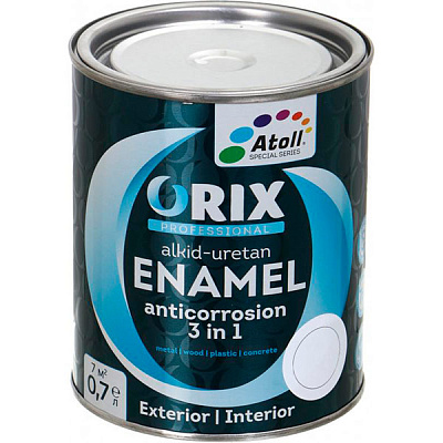 Эмаль Atoll ORIX COLOR 3 в 1 RAL 9010 белый глянец 0,7л