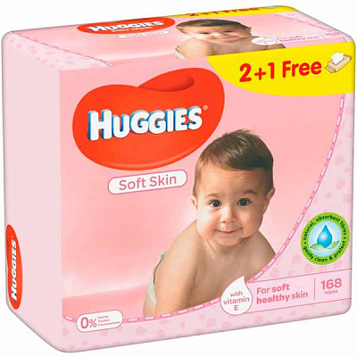 Дитячі вологі серветки Huggies Soft Skin 168 шт.