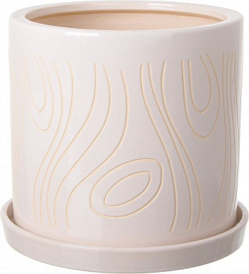 Горшок Viet Thanh Ceramic с блюдцем цилиндр с резьбой 25х24 см VT.11155-1 круглый белый 