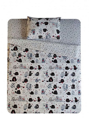 Комплект постельного белья Влюбленные коты 2,0 белый с рисунком UP! (Underprice) 