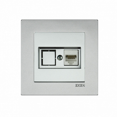 Механизм розетки компьютерная без заземления EXEN Karell IP20 серебро 290-001003-253