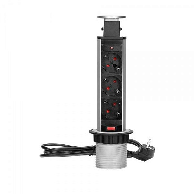 Розетка портативна меблева потрійна із заземленням ORNO шуко срібний OR-AE-1347(GS)