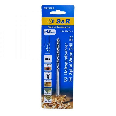 Сверло по дереву S&R Meister 4,5х75 мм 1 шт. 216820045