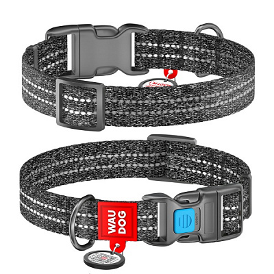 Ошейник Waudog Re-сotton с QR-паспортом светоотражающий 20 мм x 24-40 см серый 28811