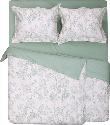 Комплект постельного белья Aria семейный зеленый с белым Mascioni 