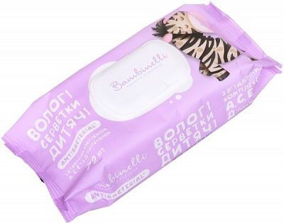 Детские влажные салфетки Bambinelli Antibacterial с витаминным комплексом А, С, Е и Д-пантенолом 72 шт.