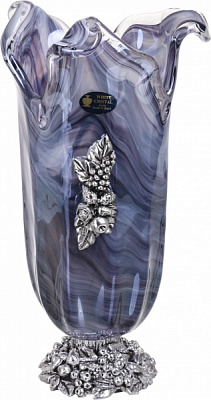 Ваза синяя TULIPANO ALABASTRO BLACK/SILVER 46X38X25 White cristal
