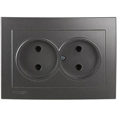 Розетка подвійна без заземлення Nilson Touran без шторок антрацит