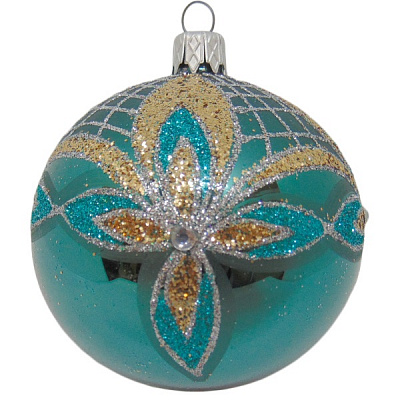Шар новогодний стеклянный d80 морская волна с рисунком 9782/AX04 3165 