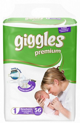 Подгузники Giggles Premium 1 Newborn 2-5 кг 56 шт