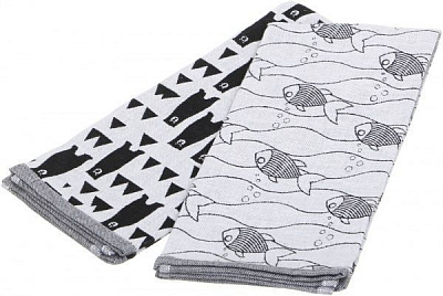 Набор полотенец кухонных Рыбки и медвежата 2 шт. 40x60 см Homeline серый с рисунком 