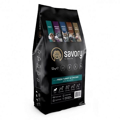 Корм Savory для цуценят із м’ясом індички та куркою 12 кг