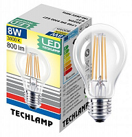 Лампа світлодіодна Techlamp Classic A60 8 Вт E27 3000 К 220 В прозора 