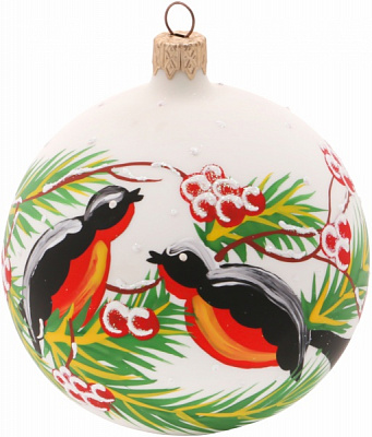 Куля скляна d100 Снігури з калиною 100 мм білий